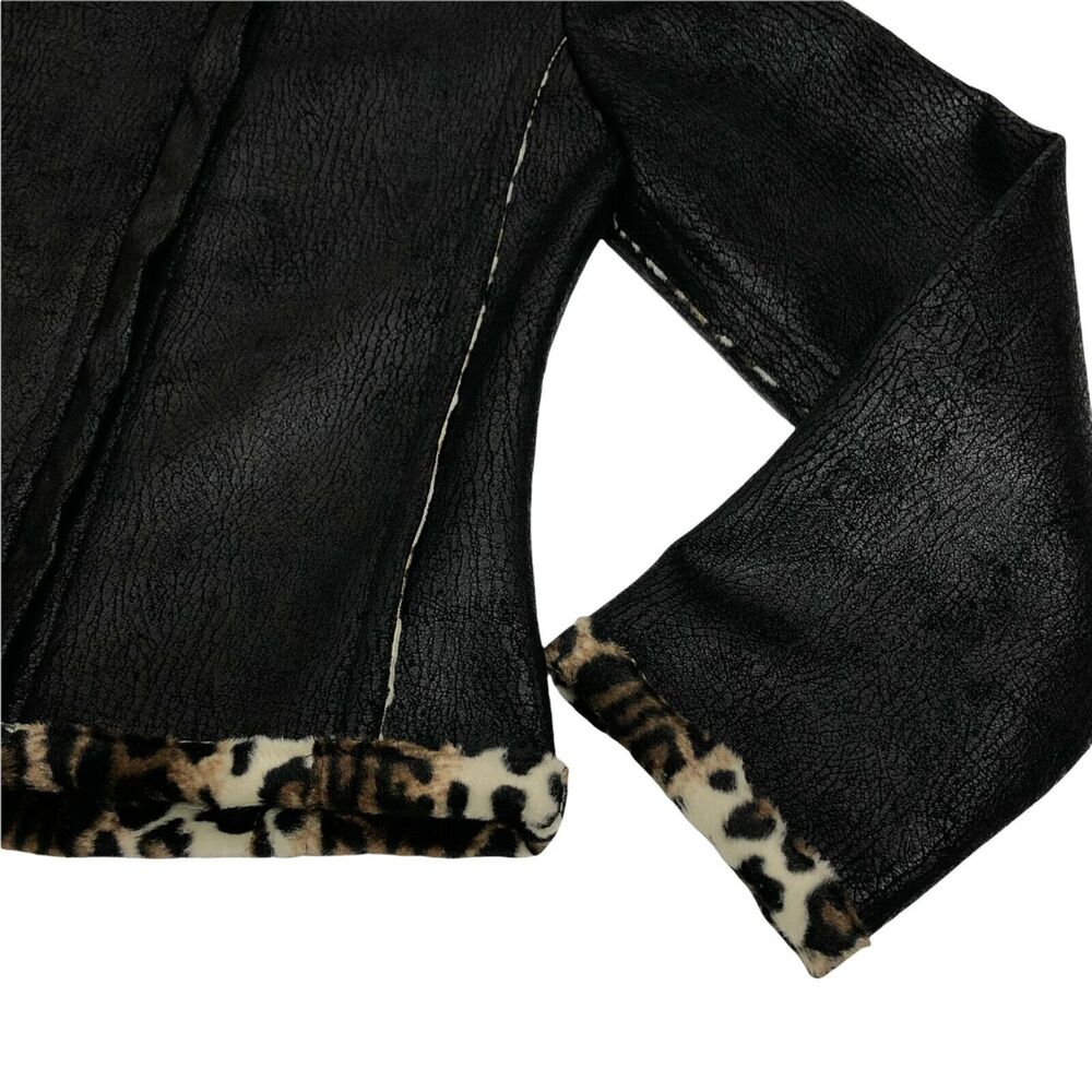 Skea Vail Colorado Vegan Leather Jacket Animal Print Faux Fur Trim Womens 4 LkNw - Picture 5 of 8